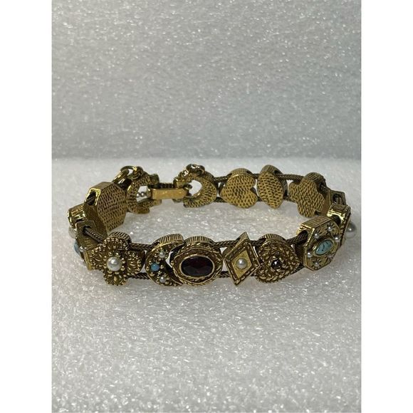 Vintage Gold Tone Slide Charm Bracelet 7.25” Long - Picture 1 of 8